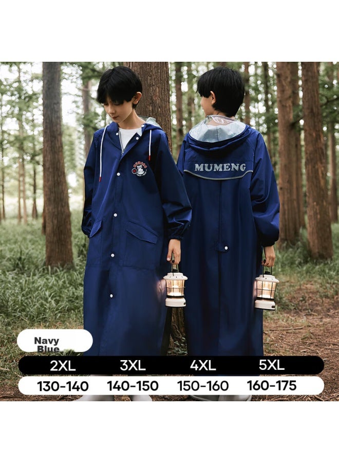 Moremerry Children's Raincoat For Boys And Girls, Elementary And Middle School Students, Large Backpack Space Full Body Waterproof Raincoat, Navy Blue, 5XL - Image 1