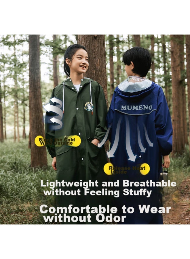 Moremerry Children's Raincoat For Boys And Girls, Elementary And Middle School Students, Large Backpack Space Full Body Waterproof Raincoat, Navy Blue, 5XL - Image 2
