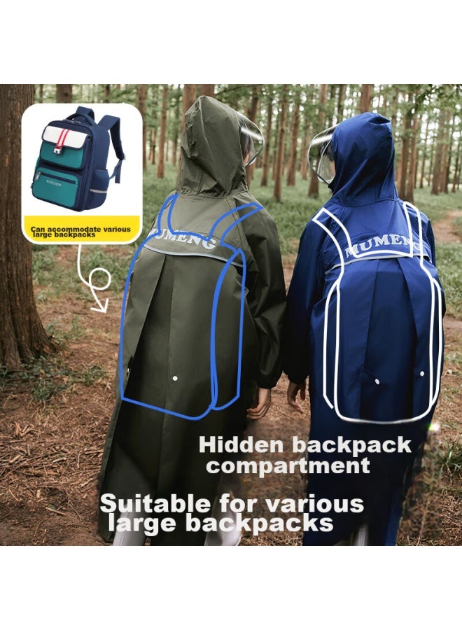 Moremerry Children's Raincoat For Boys And Girls, Elementary And Middle School Students, Large Backpack Space Full Body Waterproof Raincoat, Navy Blue, 5XL - Image 4