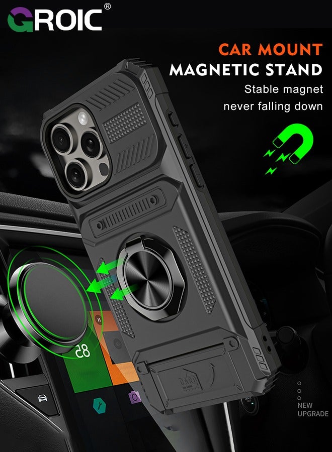 GROIC Mobile Phone Bags Full Protective Case for iPhone 16 Pro, Heavy Duty Hybrid Shockproof with 360° Rotatable Kickstand TPU Bumper Drop Bags - Black - Image 4
