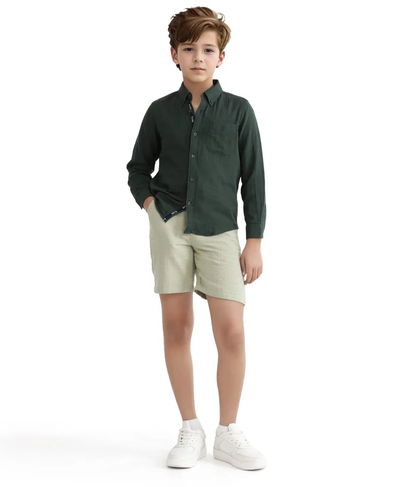 رير ونز Rare Ones Kids Layerr Ls-K Dusky Green Cotton Full Sleeve Spread Collar Solid Shirt