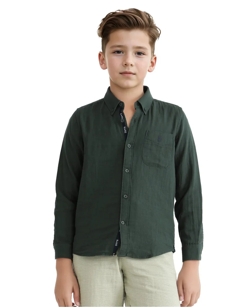 رير ونز Rare Ones Kids Layerr Ls-K Dusky Green Cotton Full Sleeve Spread Collar Solid Shirt