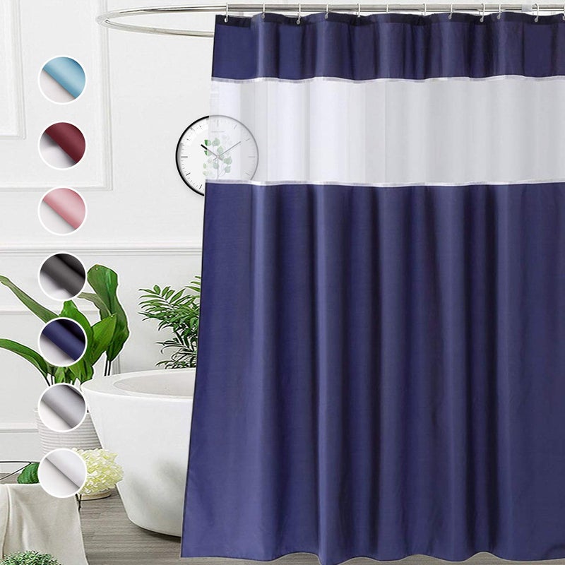 UFRIDAY Navy Blue Shower Curtain Fabric Shower Curtains with Light Filtering Window 72 x 72Inch