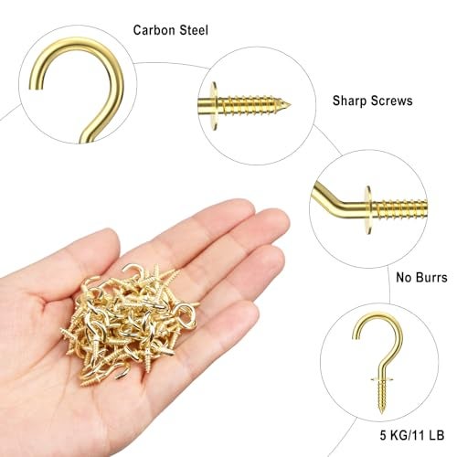 RELBRO 1/2 Inch Small Screw Hooks, Mini Metal Twist in Hooks, Gold, 100 Pcs - Image 4