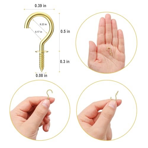 RELBRO 1/2 Inch Small Screw Hooks, Mini Metal Twist in Hooks, Gold, 100 Pcs - Image 3