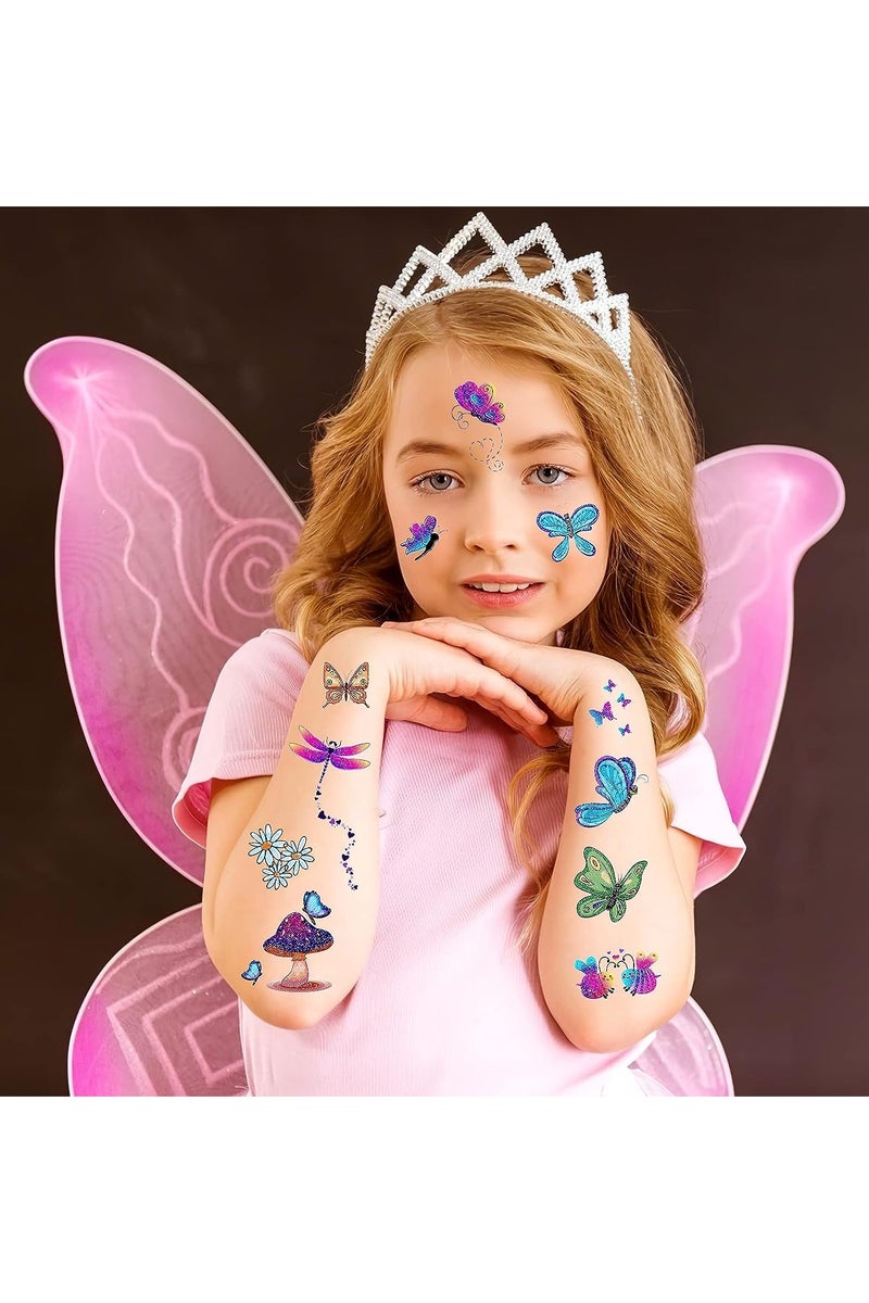 ORAINBOW 24 Sheets Glitter Temporary Tattoo for Girls Butterfly Mermaid Fairy Flowers Tattoo Stickers for Kids Waterproof Fake Tattoos for Birthday Party Favors Goodie Bags Stuffers Party Fillers - Image 4