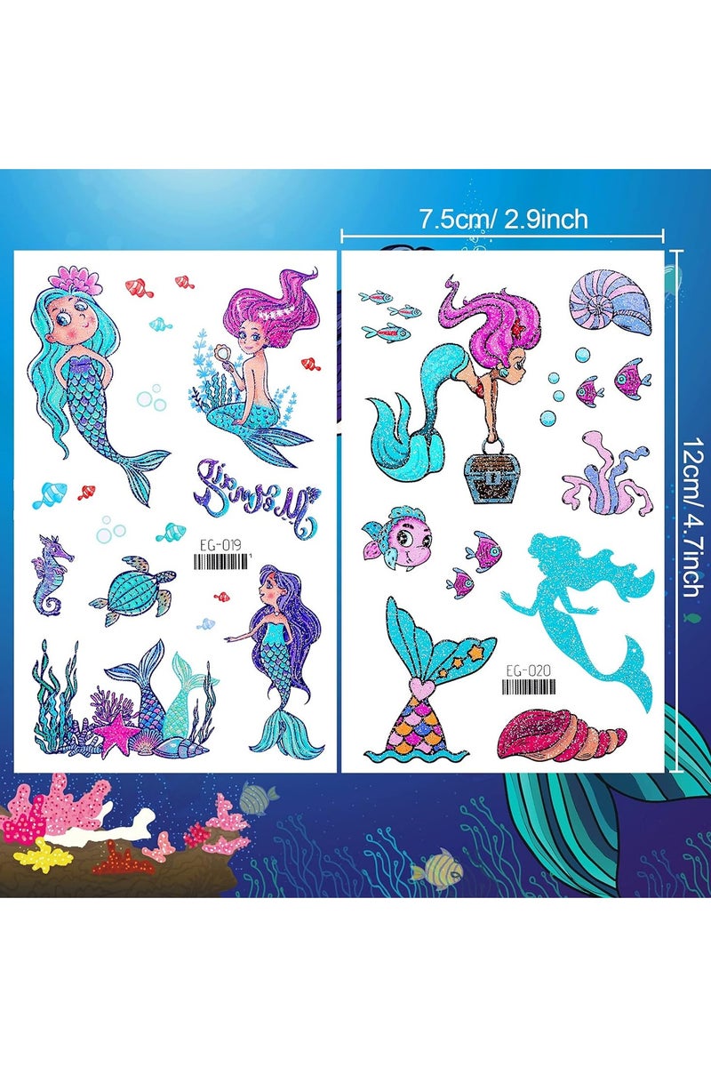 ORAINBOW 24 Sheets Glitter Temporary Tattoo for Girls Butterfly Mermaid Fairy Flowers Tattoo Stickers for Kids Waterproof Fake Tattoos for Birthday Party Favors Goodie Bags Stuffers Party Fillers - Image 2