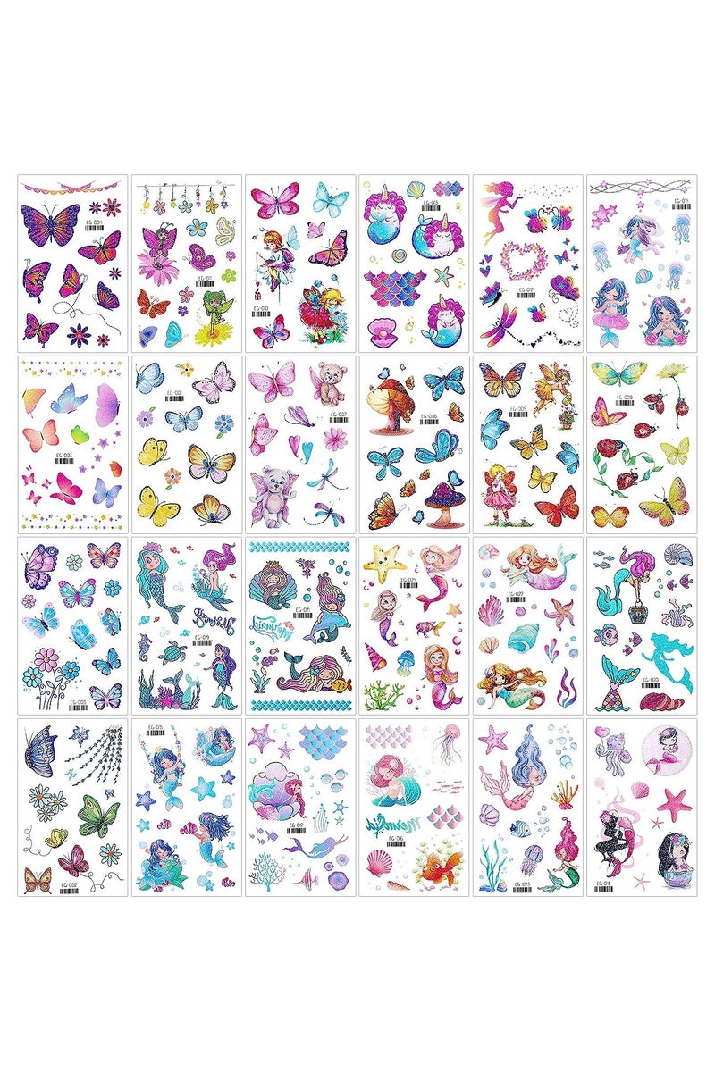 ORAINBOW 24 Sheets Glitter Temporary Tattoo for Girls Butterfly Mermaid Fairy Flowers Tattoo Stickers for Kids Waterproof Fake Tattoos for Birthday Party Favors Goodie Bags Stuffers Party Fillers - Image 5