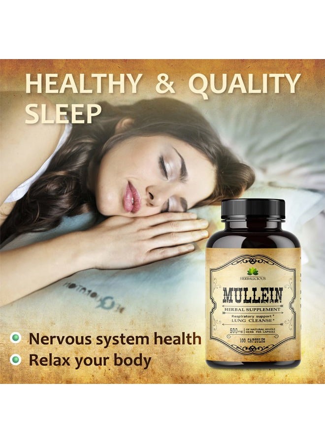 HERBALICIOUS Mullein Leaf Capsules - Verbascum Thapsus Supplement - Herbal Extract Promoting Lung Respiratory & Digestive Wellness - Lung Cleanse & Detox Support Pills - Vegan Non-GMO, 100 Capsules  - Image 3