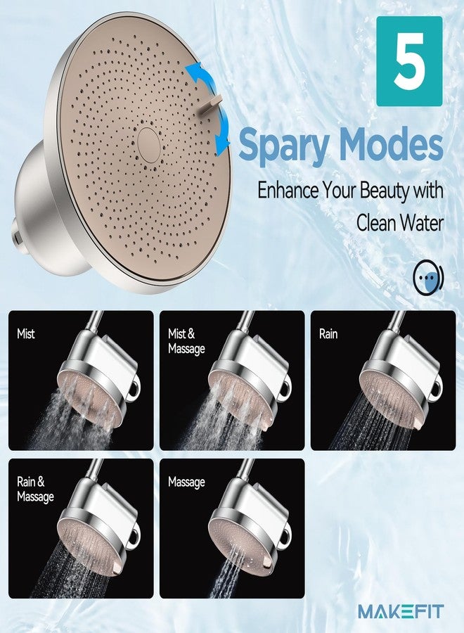 MakeFit NSF Certified Filtered Shower Head - 5 Settings High Pressure Rain Shower Head for Hard Water Softener - Easy Install & Replace - Bathroom Showerhead to Remove Chlorine & Heavy Metals (Brushed Nickel) - Image 3
