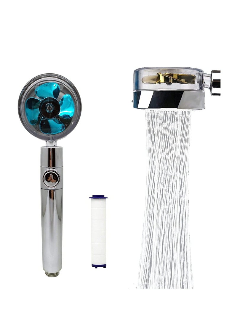 High Pressure Water Saving Shower，High-pressure shower head with filter and pause switch， Easy Install Handheld Turbocharged Shower Head 360 Degrees Rotating Blue - Image 1
