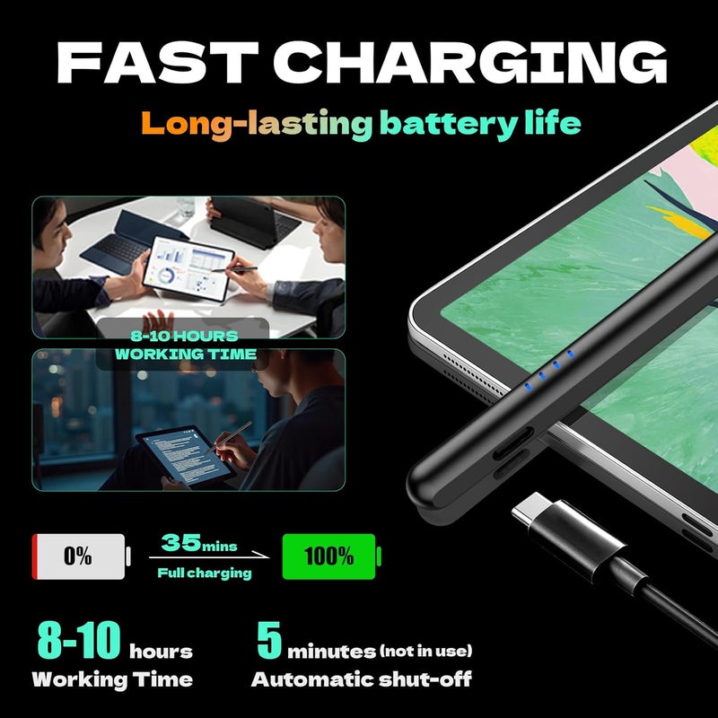 CMARS Stylus Pens for Touch Screens, Tablet Pen Android for Samsung/iPhone/Lenovo/Huawei/and Other Android Smartphones and Tablets, Magnetic Pen Rechargeable Tablet Writing Pen Black - Image 4