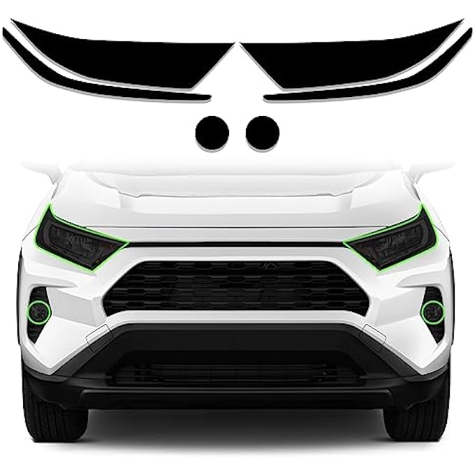 ريحني طقم تظليل فينيل مقصوص مسبقا، فيلم مناسب لإكسسوارات تويوتا راف4 20192022، مصابيح أمامية أمامية، أضواء ضباب أمامية مع غلاف دخان داكن لامع، ملصقات فينيل الأجزاء الخارجية، طقم تظليل المصابيح الأمامية - Image 1