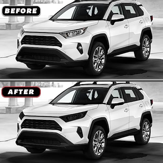 ريحني طقم تظليل فينيل مقصوص مسبقا، فيلم مناسب لإكسسوارات تويوتا راف4 20192022، مصابيح أمامية أمامية، أضواء ضباب أمامية مع غلاف دخان داكن لامع، ملصقات فينيل الأجزاء الخارجية، طقم تظليل المصابيح الأمامية - Image 4