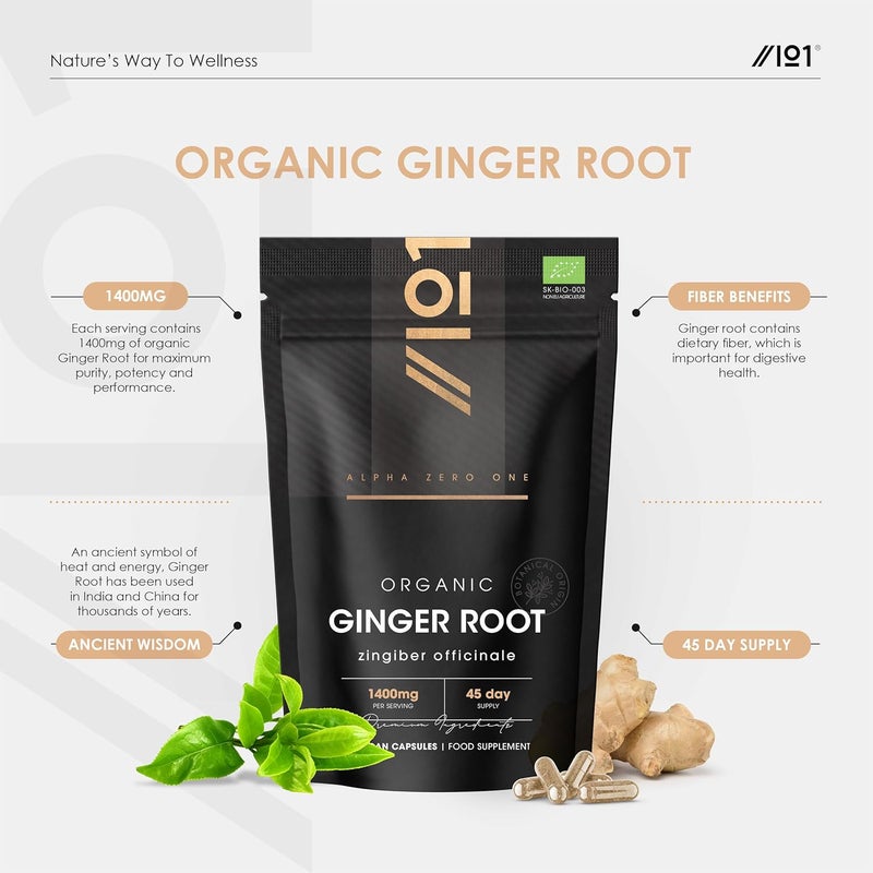ALPHA01 Organic Ginger Root 1400mg High Strength Zingiber Officinale Supplement 90 Vegan Capsules 45 Day Supply Resealable and Recyclable Pouch by Alpha01 - Image 2