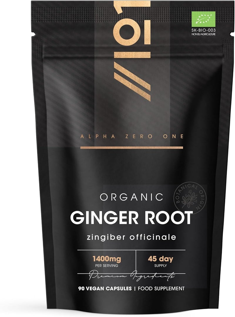 ALPHA01 Organic Ginger Root 1400mg High Strength Zingiber Officinale Supplement 90 Vegan Capsules 45 Day Supply Resealable and Recyclable Pouch by Alpha01 - Image 1