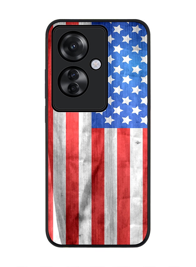 Stylizedd Rugged Black edge case for Oppo Reno11 F / Oppo F25 Pro 5G, Slim fit Soft Case Flexible Rubber Edges Anti Drop TPU Gel Thin Cover -  USA Grunge Flag - Image 1