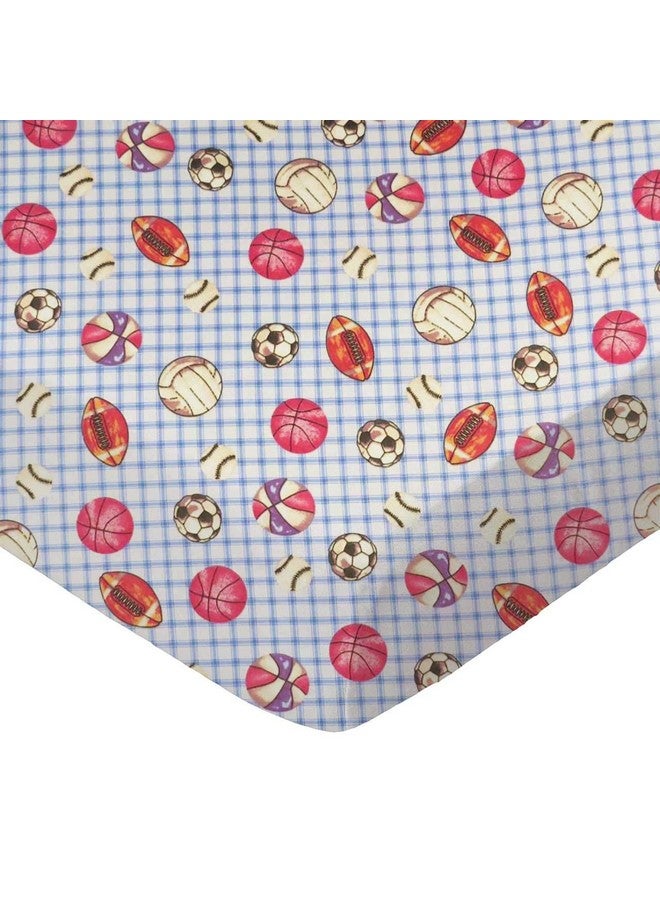 SHEETWORLD.COM SheetWorld 100% Cotton Flannel Extra Deep Fitted Portable Mini Crib Sheet 24 x 38 x 5.5, Sports Blue Grid, Made in USA - Image 1
