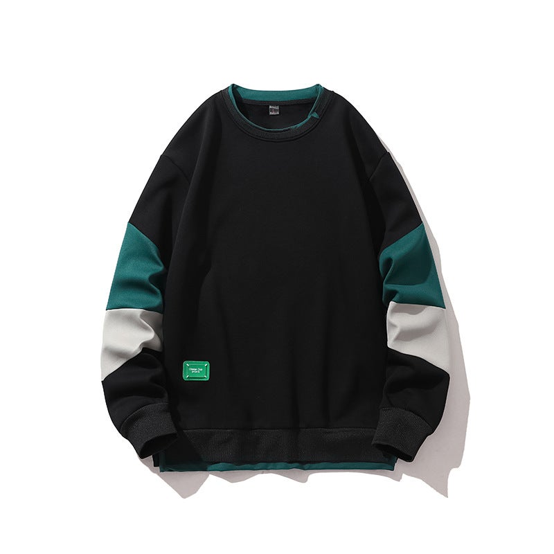 Color-Blocking Round Neck Sweatshirt Men'S Long-Sleeve T-Shirt Trendy Brand Casual Loose Korean Versatile Top - Image 5