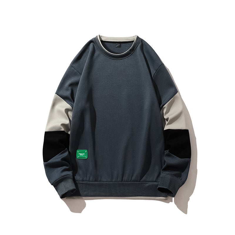 Color-Blocking Round Neck Sweatshirt Men'S Long-Sleeve T-Shirt Trendy Brand Casual Loose Korean Versatile Top - Image 2