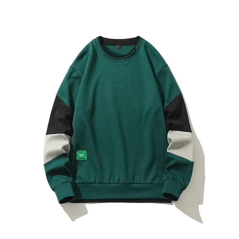Color-Blocking Round Neck Sweatshirt Men'S Long-Sleeve T-Shirt Trendy Brand Casual Loose Korean Versatile Top - Image 1
