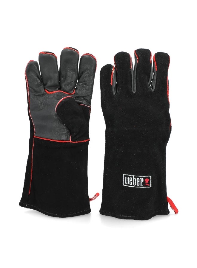 ويبر قفازات جلد للشواء عدد 2 بتصميم وملمس ناعم باللون الأسود، بأبعاد 3.6 × 17.4 × 35 سم - Image 1