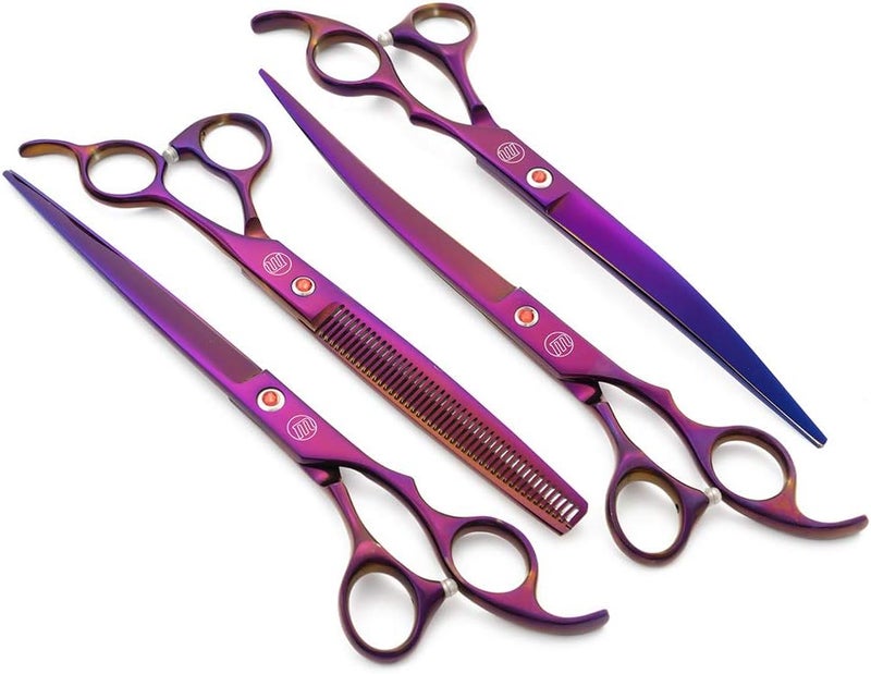 Moontay Professional 8.0" Dog Grooming Scissors Set, 4-pieces Straight, Upward Curved, Downward Curved, Thinning/Blending Shears for Dog, Cat and Pets, JP Stainless Steel, Purple - Image 3