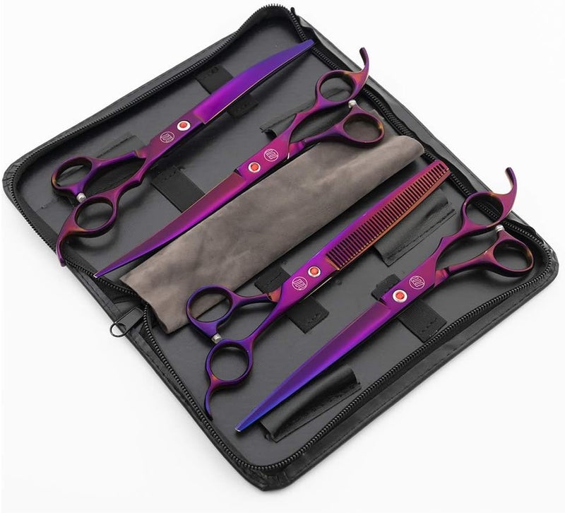 Moontay Professional 8.0" Dog Grooming Scissors Set, 4-pieces Straight, Upward Curved, Downward Curved, Thinning/Blending Shears for Dog, Cat and Pets, JP Stainless Steel, Purple - Image 2