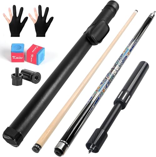 Kmise Professional Pool Cue Stick 18 19 20oz Canadian Maple Cue Sticks for Adults Billiard Cue Sticks with Hard Case and Telescopic Extension Cue Blue Orange 19oz - Image 1