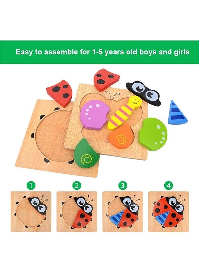 4-Piece Wooden Toddler Puzzles for 1-3 Years Old, Cartoon Animal Colorful Jigsaw Puzzles for Toddler Wooden Puzzle Early Educational Toy for Boys Girls - Image 3