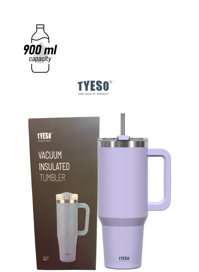 تايسو كوب من تايسو سعة 30 اونصة مع مقبض وماصة وغطاء - زجاجة ماء معزولة ومقاومة للتسرب من الستانلس ستيل، حامل اكواب للسيارة، كوب قهوة مناسب للسفر (ارجواني) - Image 1