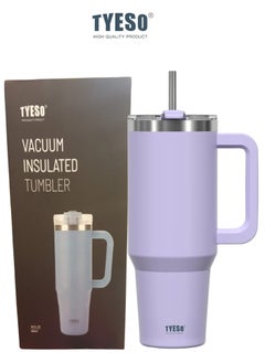 TYESO Tyeso 30 oz Tumbler with Handle, Straw and Lid - Leak Resistant Insulated Stainless Steel Water Bottle, Car Cup Holder Friendly Travel Coffee Mug (Purple)  - Image 1