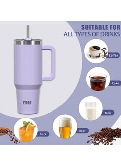 TYESO Tyeso 30 oz Tumbler with Handle, Straw and Lid - Leak Resistant Insulated Stainless Steel Water Bottle, Car Cup Holder Friendly Travel Coffee Mug (Purple)  - Image 2