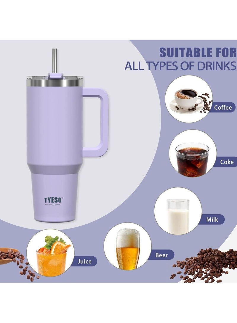 تايسو كوب من تايسو سعة 30 اونصة مع مقبض وماصة وغطاء - زجاجة ماء معزولة ومقاومة للتسرب من الستانلس ستيل، حامل اكواب للسيارة، كوب قهوة مناسب للسفر (ارجواني) - Image 2
