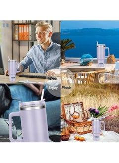 TYESO Tyeso 30 oz Tumbler with Handle, Straw and Lid - Leak Resistant Insulated Stainless Steel Water Bottle, Car Cup Holder Friendly Travel Coffee Mug (Purple)  - Image 3