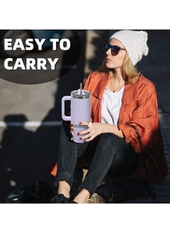 TYESO Tyeso 30 oz Tumbler with Handle, Straw and Lid - Leak Resistant Insulated Stainless Steel Water Bottle, Car Cup Holder Friendly Travel Coffee Mug (Purple)  - Image 4