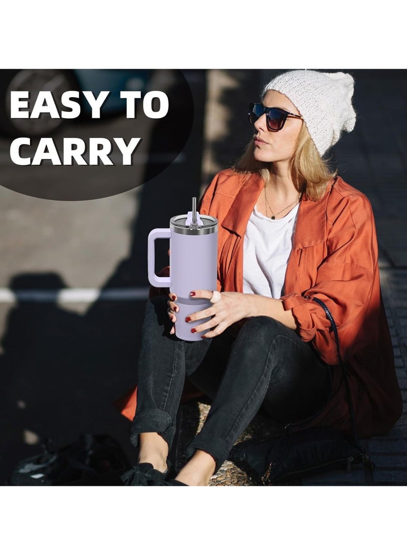 تايسو كوب من تايسو سعة 30 اونصة مع مقبض وماصة وغطاء - زجاجة ماء معزولة ومقاومة للتسرب من الستانلس ستيل، حامل اكواب للسيارة، كوب قهوة مناسب للسفر (ارجواني) - Image 4