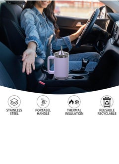 TYESO Tyeso 30 oz Tumbler with Handle, Straw and Lid - Leak Resistant Insulated Stainless Steel Water Bottle, Car Cup Holder Friendly Travel Coffee Mug (Purple)  - Image 5