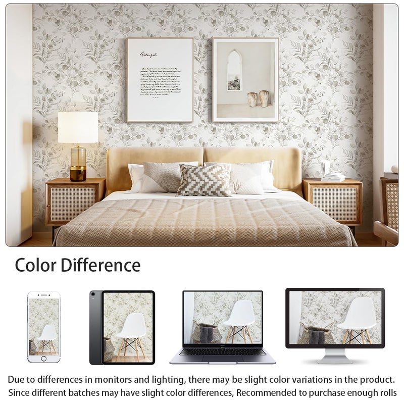 Naphite Floral Wallpaper Peel and Stick Wallpaper for Bedroom Grey Floral Boho 78.7inL17.3inW Contact Paper for Cabinets Drawer Self Adhesive Removable Farmhouse Contact Paper Eucalyptus Leaf Nursery - Image 3