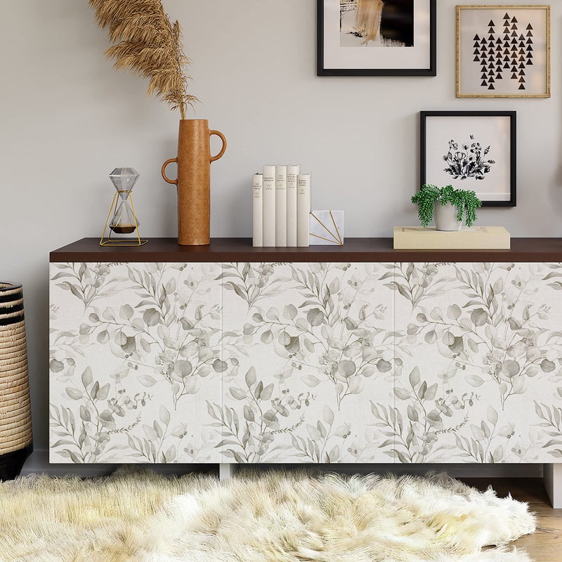 Naphite Floral Wallpaper Peel and Stick Wallpaper for Bedroom Grey Floral Boho 78.7inL17.3inW Contact Paper for Cabinets Drawer Self Adhesive Removable Farmhouse Contact Paper Eucalyptus Leaf Nursery - Image 4