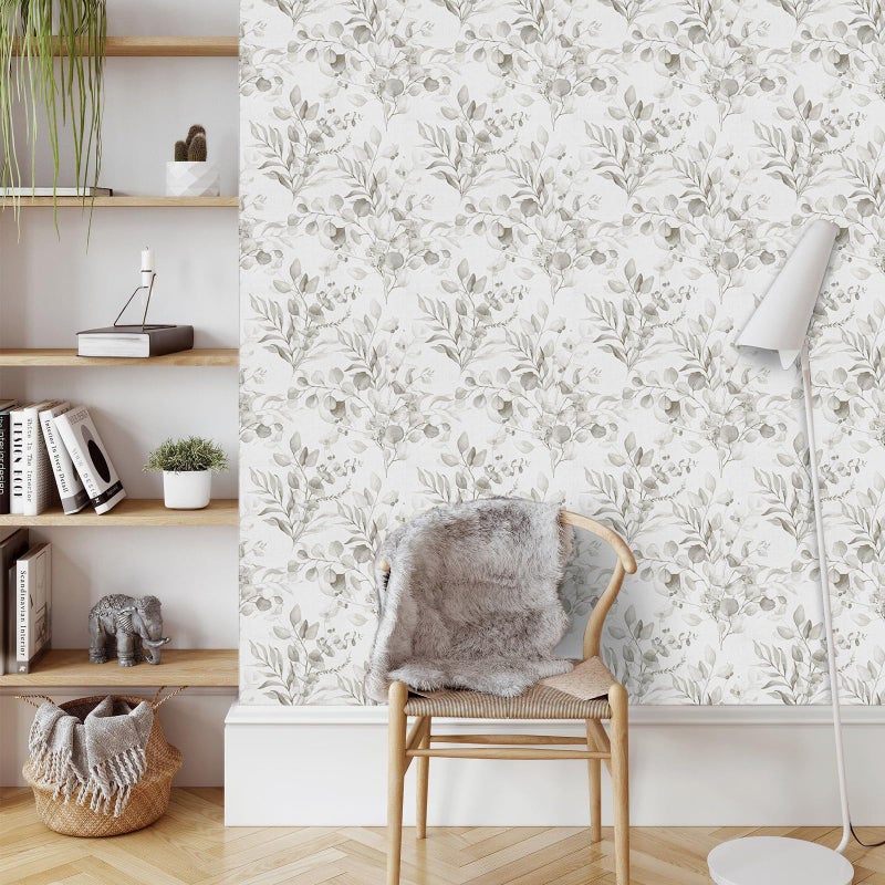 Naphite Floral Wallpaper Peel and Stick Wallpaper for Bedroom Grey Floral Boho 78.7inL17.3inW Contact Paper for Cabinets Drawer Self Adhesive Removable Farmhouse Contact Paper Eucalyptus Leaf Nursery - Image 5