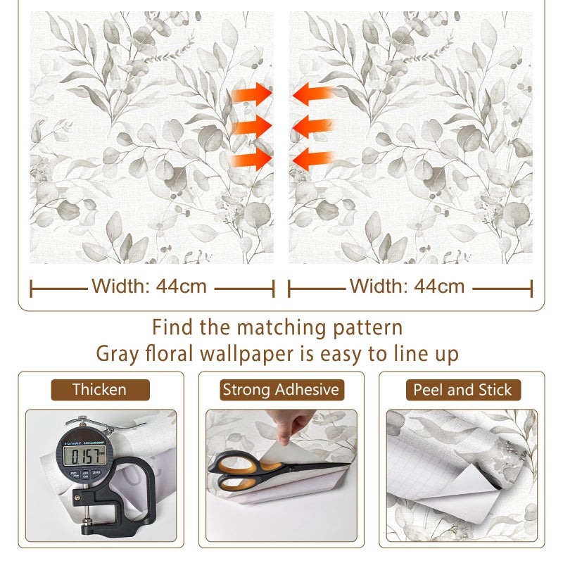 Naphite Floral Wallpaper Peel and Stick Wallpaper for Bedroom Grey Floral Boho 78.7inL17.3inW Contact Paper for Cabinets Drawer Self Adhesive Removable Farmhouse Contact Paper Eucalyptus Leaf Nursery - Image 2