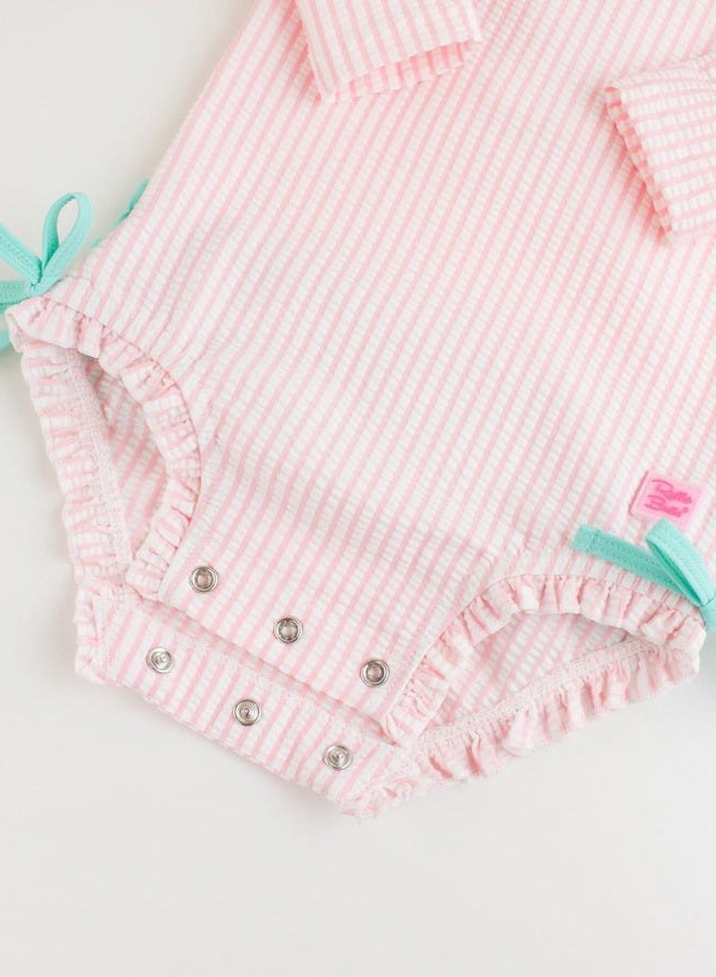 RuffleButts Pink Seersucker Long Sleeve One Piece Rash Guard - 3T - Image 5