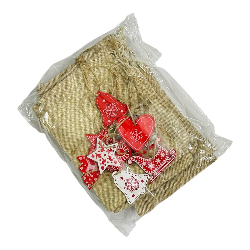 KRIWIN (7X 5 inch) Burlap Drawstring Pouches with Red and White Christmas Ornaments, Jute (12) - Image 3
