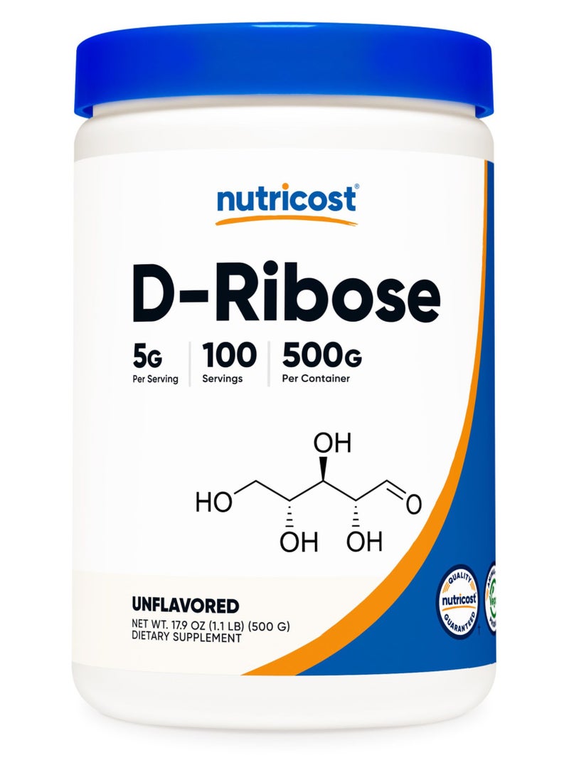 Nutricost - D-Ribose 5G Per Serving, 100 Servings, 500 G Per Container, Unflavored, Net Wt. 17.9 Oz (1.1 LB) (500 G) Dietary Supplement - Image 1