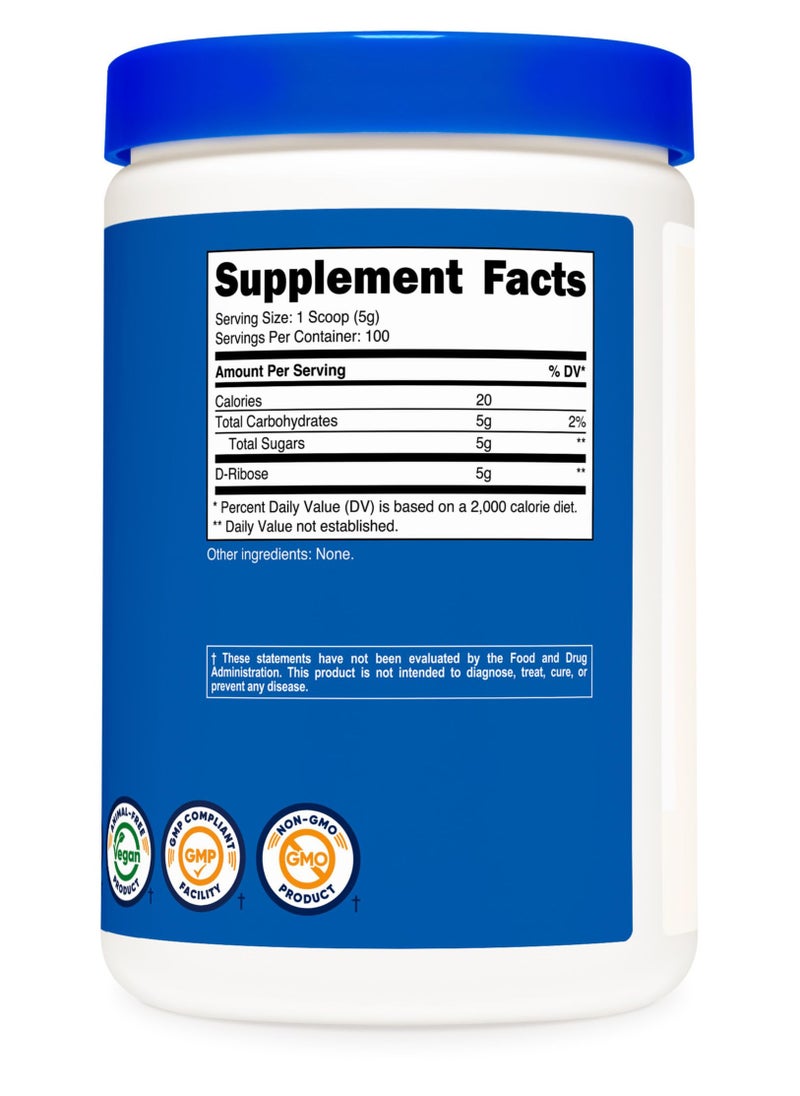 Nutricost - D-Ribose 5G Per Serving, 100 Servings, 500 G Per Container, Unflavored, Net Wt. 17.9 Oz (1.1 LB) (500 G) Dietary Supplement - Image 1