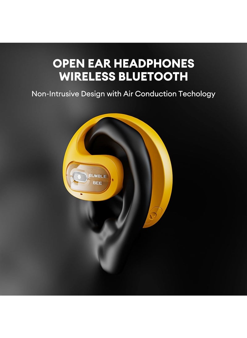 lekikpo Transformers Open Ear Headphones Wireless Bluetooth 5.4, Open Ear Earbuds IPX5 Noise Cancelling Running Sport Wireless Bluetooth Earbuds with Mic and Earhooks for Android/iOS Yellow  - Image 2