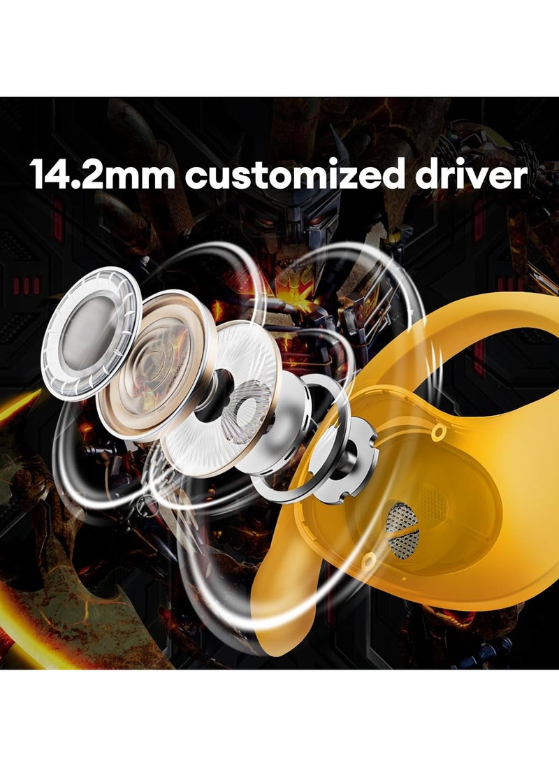 lekikpo Transformers Open Ear Headphones Wireless Bluetooth 5.4, Open Ear Earbuds IPX5 Noise Cancelling Running Sport Wireless Bluetooth Earbuds with Mic and Earhooks for Android/iOS Yellow  - Image 5