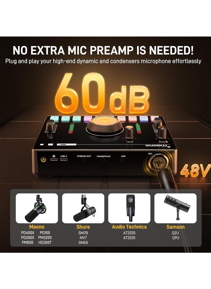 Maono - MAONO Streaming Audio Mixer, Audio Interface with Pro-preamp, Bluetooth, Built-in Battery, Noise Cancellation, 48V Phantom Power for Live Streaming, Podcast Recording, Gaming Maono Caster C2 NEO - Image 1