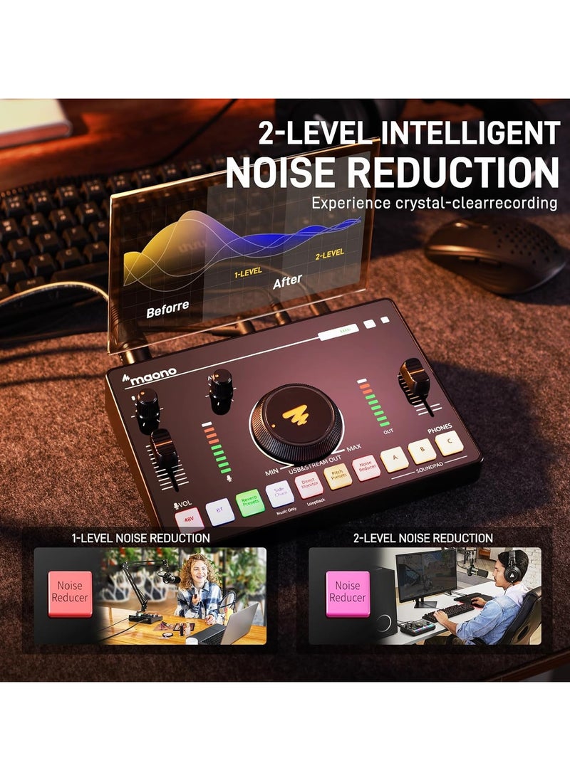 Maono - MAONO Streaming Audio Mixer, Audio Interface with Pro-preamp, Bluetooth, Built-in Battery, Noise Cancellation, 48V Phantom Power for Live Streaming, Podcast Recording, Gaming Maono Caster C2 NEO - Image 1